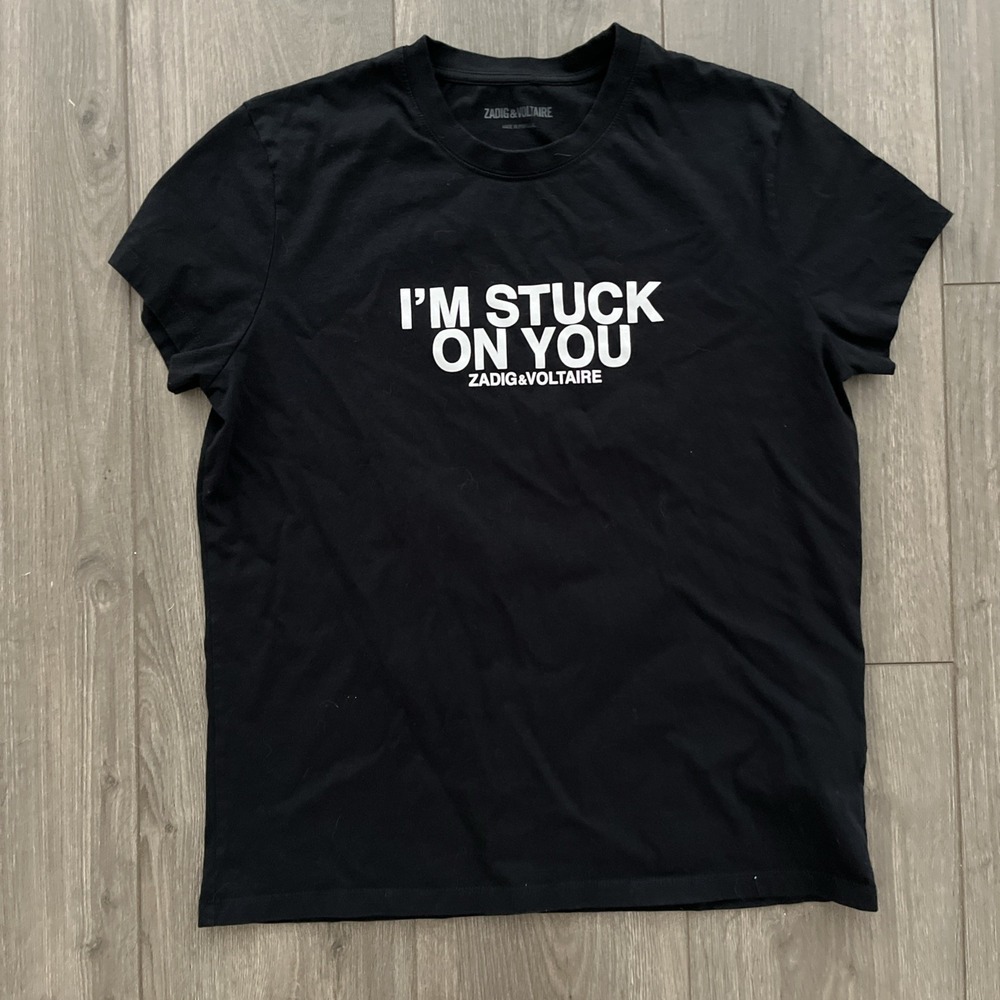 Zadig & Voltaire Short Sleeve T-Shirt Womens M Black I'm Stuck On You Graphic
